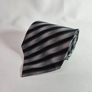 Cezani 100% Silk Hand Made Tie Black‎ Gray Stripes 4" x 58"